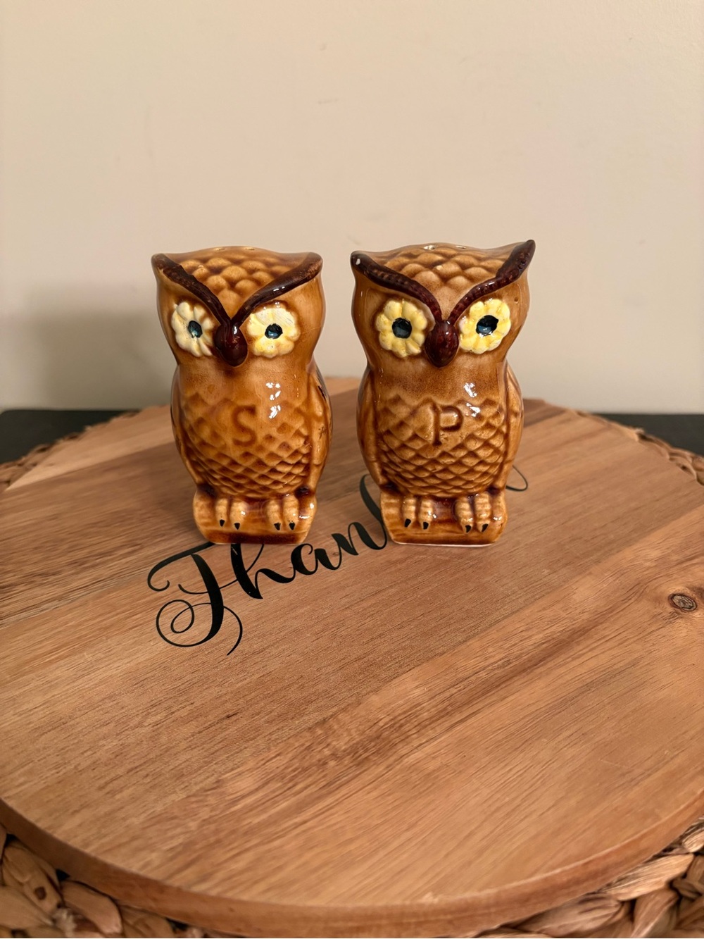 Ceramic Owl Salt & Pepper Shakers - Brown Vintage 1970’s Vibe
